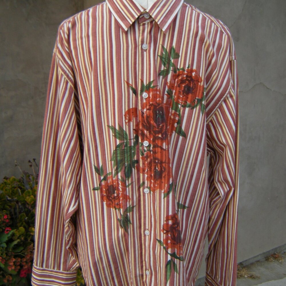 CUBAVERA XL STRIPED AND FLORAL 100% COTTON SHIRT